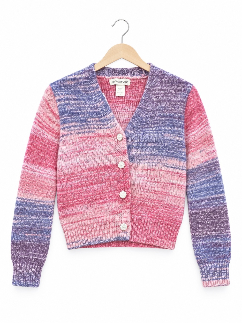 Cotton Emporium Ombre Knit Cardigan Pearl Button Y2K Pastel Softgirl Cozy NWT S